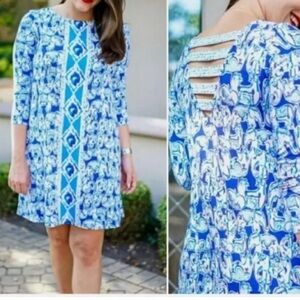 Lilly Pulitzer Blue Elephant Shirt Mini Dress sz XXS